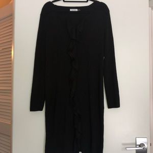 Black ruffle front sweater dress